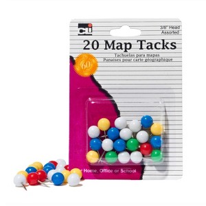 Charles Leonard Map Tacks, 3/8" Head, Assorted Colors, Pack of 20 (Case of 15) - 1 of 1