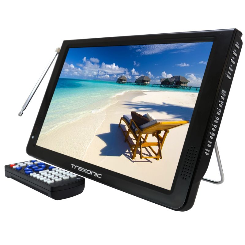 Trexonic Ultra Lightweight Rechargeable Widescreen 12in LED Portable TV, 1 of 9