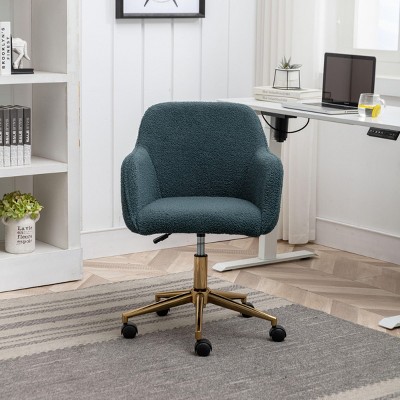 Teddy Armless Task Chair,Modern Teddy Fabric Adjustable Height Desk Chair,360° Faux Fur Vanity Chair Swivel Home Office Chair-The Pop Home
