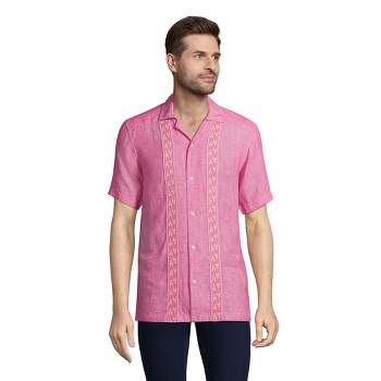 Lucky Brand Men's Short Sleeve Linen Button Up Shirt - Dark Pink