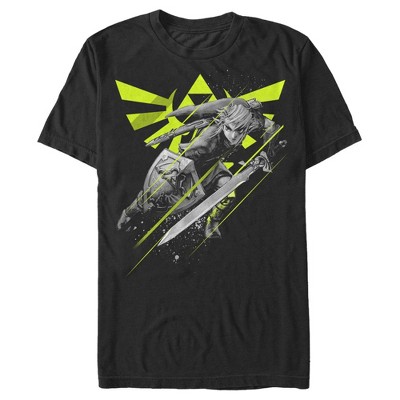 Men's Nintendo Zelda Link Logo Action Pose  T-Shirt - Black - Large