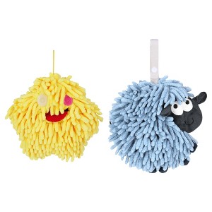REGALWOVEN 2 Packs Cute Sheep Shape Absorbent Fast Drying Chenille Hand Towels with Hanging Loop 7" x 7" - 1 of 4