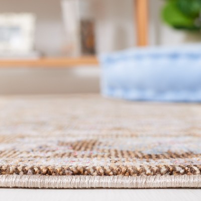 Crimson Brown and Blue 9' x 12' Distressed Area Rug