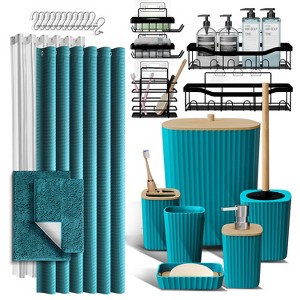 Bathroom Accessories Set with Shower Caddy and Bath Rugs - 27PC Bathroom Accessory Set with Shower Caddies & Bath Rugs, Shower Curtain Set - 1 of 4
