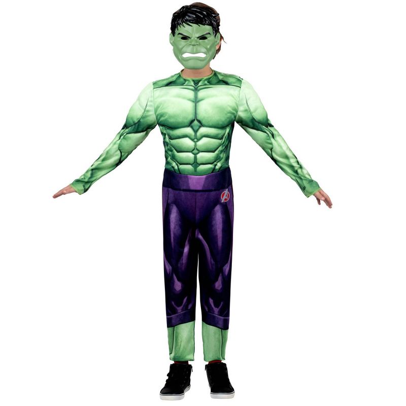 Kids' Marvel Hulk Muscle Chest Halloween Costume Jumpsuit with Mask, 5 of 9