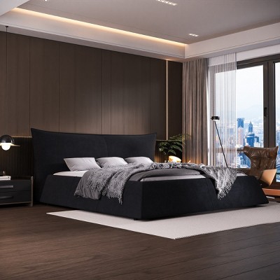 Modern Queen Size Upholstered Bed Frame with Soft Velvet Headboard, Solid Wood Platform Bed Frame for Bedroom – The Pop Home
