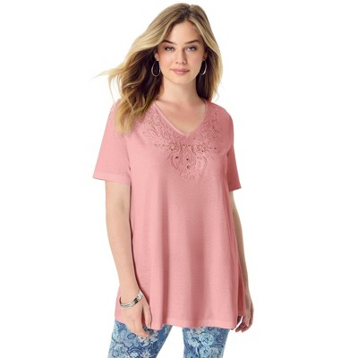 Roaman's Women's Plus Size Eyelet Swing Tee