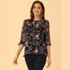 INSPIRE CHIC Women's Round Neck Ruffle 3/4 Sleeve Floral Print Chiffon Blouse - 3 of 4