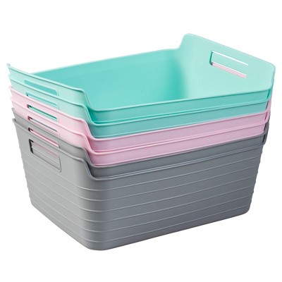 Bendi-Bins with Handles, Flexible Plastic Storage Baskets, 14.6in x 11