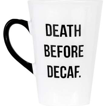 Amici Home Death Before Decaf Coffee Mug, For Coffee, Tea, or Any Beverages, Black Lettering on White Mug, Microwave & Dishwasher Safe,20-Ounce