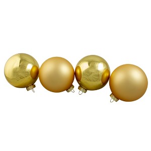 Northlight 2-Finish Christmas Ball Glass Ornaments - 4" (100mm) - Gold - 4ct - 1 of 4