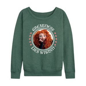 Women's - Disney - Merida Greatness Lies Within Lightweight French Terry Wide Neck Long Sleeve Shirt - 1 of 4