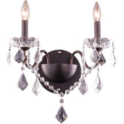 Elegant Lighting St. Francis 2 light Dark Bronze Wall Sconce Clear Royal Cut Crystal