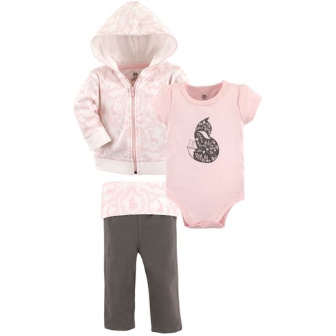 Yoga Sprout Baby and Toddler Girl Cotton Hoodie, Bodysuit or Tee Top, and Pant, Lace Garden Baby - image 1 of 1