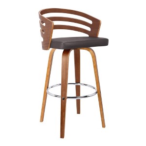 30" Benj Mid-Century Swivel Height Barstool Brown - Armen Living: Walnut Frame, Faux Leather - 1 of 4