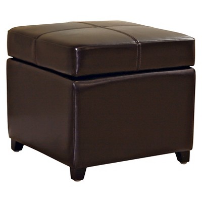 Full Leather Storage Cube Ottoman Dark Brown - Baxton Studio