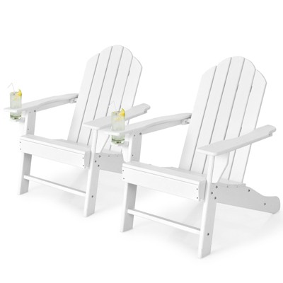 Tangkula 2PCS Adirondack Chair Outdoor with Cup Holde Weather Resistant Lounger Chair for Backyard Garden Patio and Deck Black/Grey/Turquoise/White