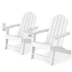Tangkula 2PCS Adirondack Chair Outdoor Fire Pit Chair with Cup Holde Weather Resistant Lounger Chair for Backyard Garden Patio and Deck White