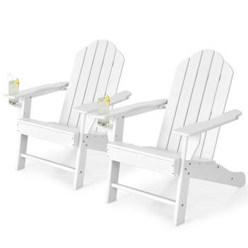Tangkula 2PCS Adirondack Chair Outdoor with Cup Holde Weather Resistant Lounger Chair for Backyard Garden Patio and Deck White