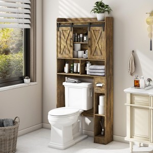 Over The Toilet Storage Cabinet with Sliding Door & Toilet Paper Holder Stand - 1 of 4