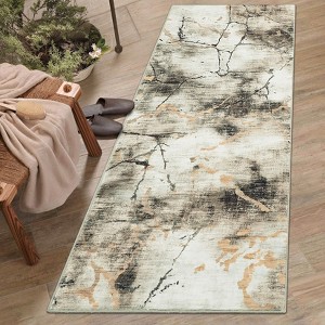 Modern Machine Washable Runner Rug 2x6 Non Slip Carpet Low Pile Marble Abstract Design Rug Ultra Soft Contemporary Rug for Hallway Entryway Kitchen - 1 of 4