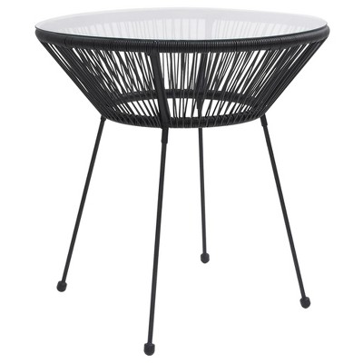 vidaXL Patio Dining Table Black 27.6 in.x29.1 in. Rattan and Glass