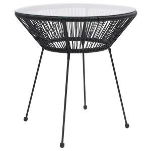 vidaXL Patio Dining Table Black 27.6 in.x29.1 in. Rattan and Glass - 1 of 4
