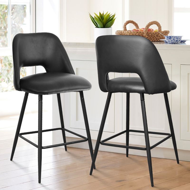 Edwin 26.5" inches Fabric Counter Height Stools,Armless Upholstered Counter Stools With Backs Set Of 2,Black Metal Frames-The Pop Maison, 3 of 14