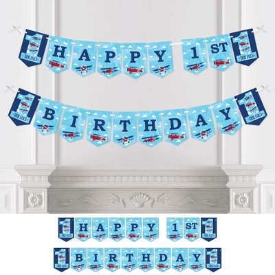 Big Dot of Happiness 1st Birthday Taking Flight - Airplane - Vintage Plane First Birthday Party Bunting Banner Party Decorations - Happy 1st Birthday