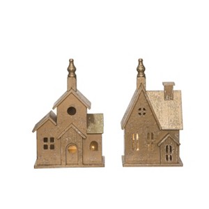 Transpac MDF Light Up Metallic Christmas Home Dec Home Decorations Set of 2 Christmas - 1 of 1