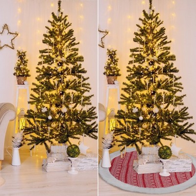 48-Inch Red and White Christmas Tree Skirt with Snowflake Pattern