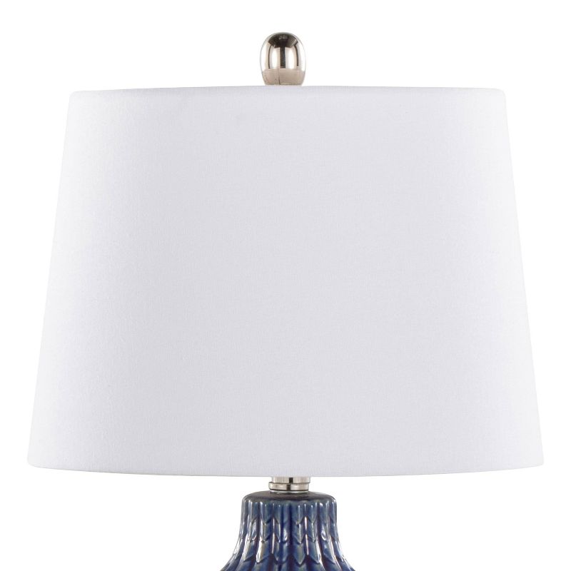 LumiSource (Set of 2) Rockwell 23&#34; Contemporary Accent Lamps Dark Blue Ceramic Polished Nickel and White Linen Shade from Grandview Gallery, 4 of 8