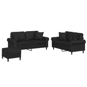 vidaXL Sofa Set Black Faux leather, metal, plywood Medium Modern - 1 of 4