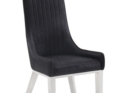 Gianna High Back Black Faux Leather Side Chair with Stainless Steel Legs