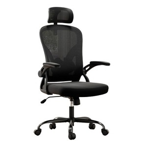 Fontoi Task and Office Chairs, Ergonomic Chair with Flip-up Armrests and Adjustable Lumbar Support for Home Office, Black, 23.43"*56.69"*23.43" - 1 of 4