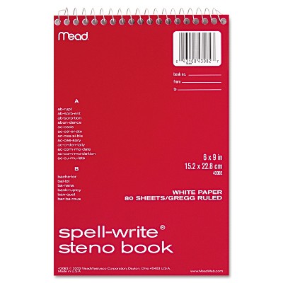 Mead Spell Write Wirebound Steno Book Gregg Rule 6 x 9 White 80 Sheets 43082