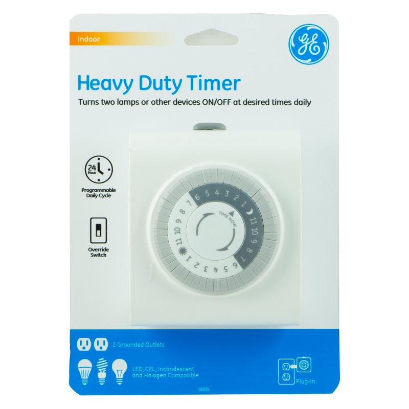 GE Indoor Mechanical Timer 24hr with 2 Outlets, 3 of 9
