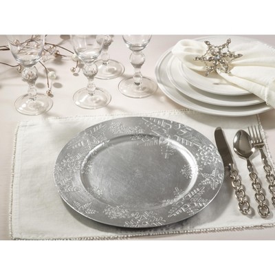 Silver Snowflake Design Christmas Charger Plates, Set of 4