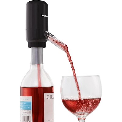 Ivation Wine Aerator & Dispenser with Flexible Tube | Electric Battery-Operated Universal Wine Bottle Spout with Automatic Button Dispenser, Aeration Control, Integrated LED Light & Removable Rod