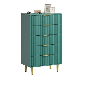 Modern Fluted Drawer Dresser, Wide Storage Chest with Metal Handles and Wooden Leg for Bedroom, Living Room and Hallway - 1 of 4