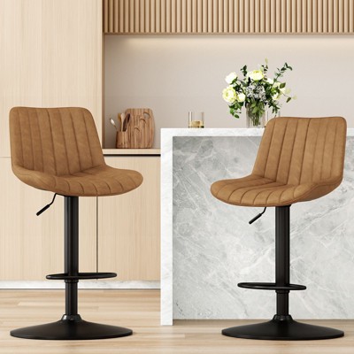 PAGED Swivel Bar Stools Set of 2, Height Adjustable Counter Stool, Modern Armless Bar Chairs with Faux Leather Upholstery for Home Pub