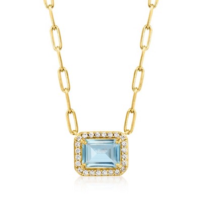 Ross-Simons 2.00 Carat Sky Blue Topaz Paper Clip Link Necklace With .20 ct. t.w. White Topaz in 18kt Gold Over Sterling Size 16
