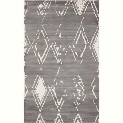 Reversible Easy-Care Gray Geometric 9' x 12' Synthetic Area Rug