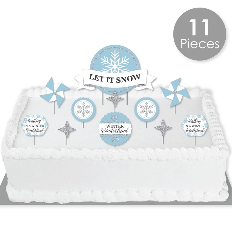 Big Dot of Happiness Winter Wonderland - Snowflake Holiday Party and Winter Wedding Cake Decorating Kit - Let It Snow Cake Topper Set - 11 Pieces, 2 of 7