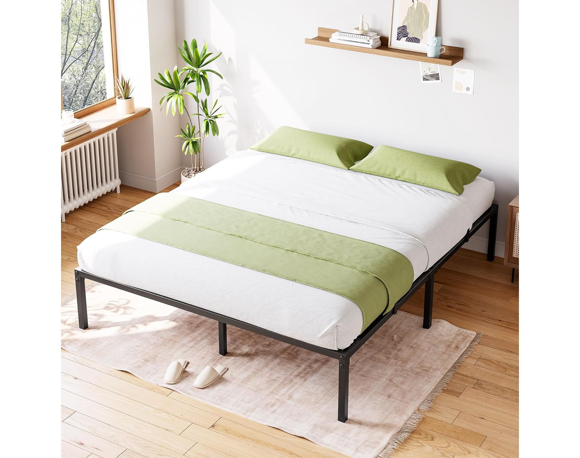 Heavy Duty Metal Platform Bed Frame with 14" Under-Bed Storage | 1000LB Capacity, Noise-Free Steel Slat Support, No Box Spring Needed, Black