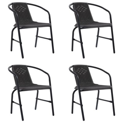 vidaXL Garden Chair Set of 4 Black Plastic rattan, steel Standard