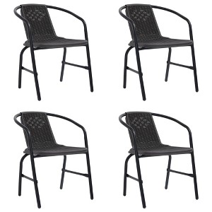 vidaXL Garden Chair Set of 4 Black Plastic rattan, steel Standard - 1 of 4