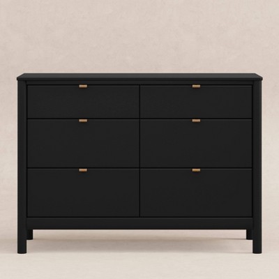 Black Pinewood 6-Drawer Dresser with Vegan Leather Pulls