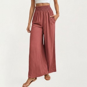 Anna-Kaci Women's High Waist Wide Leg Pants with Smocked Waistband and Side Pockets - 1 of 4