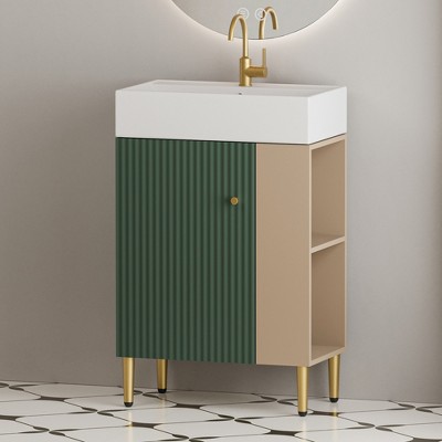 GlasFlength Bathroom Storage Cabinets, Freestanding, Open shelving Bathroom Vanity，Assembly Required, Multicolored, 21.6"*12.2"*33.8"